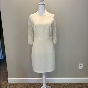 Elegant Cream Lace Sleeve Dress